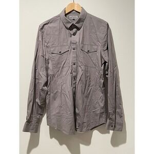 Express‎ Fitted Stretch Cotton Western Shirt Mens Long Sleeve Gray L